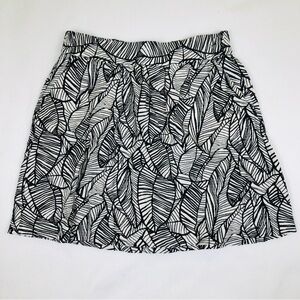 LOFT Leaf Pattern A-Line Skirt Elastic Waist Linen Blend (B1)